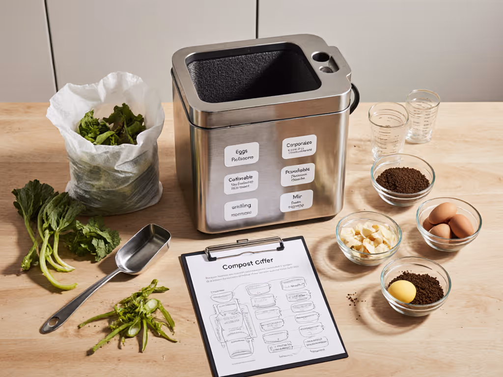 proper kitchen scrap collection setup with labeled components