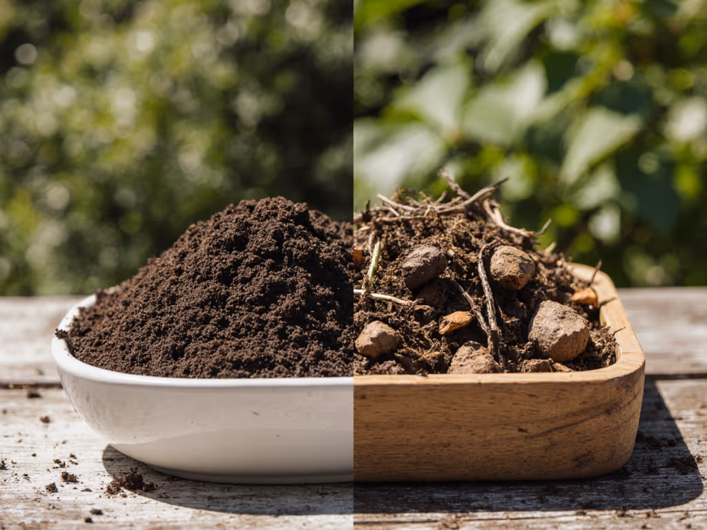 compost texture comparison showing mature vs. immature compost