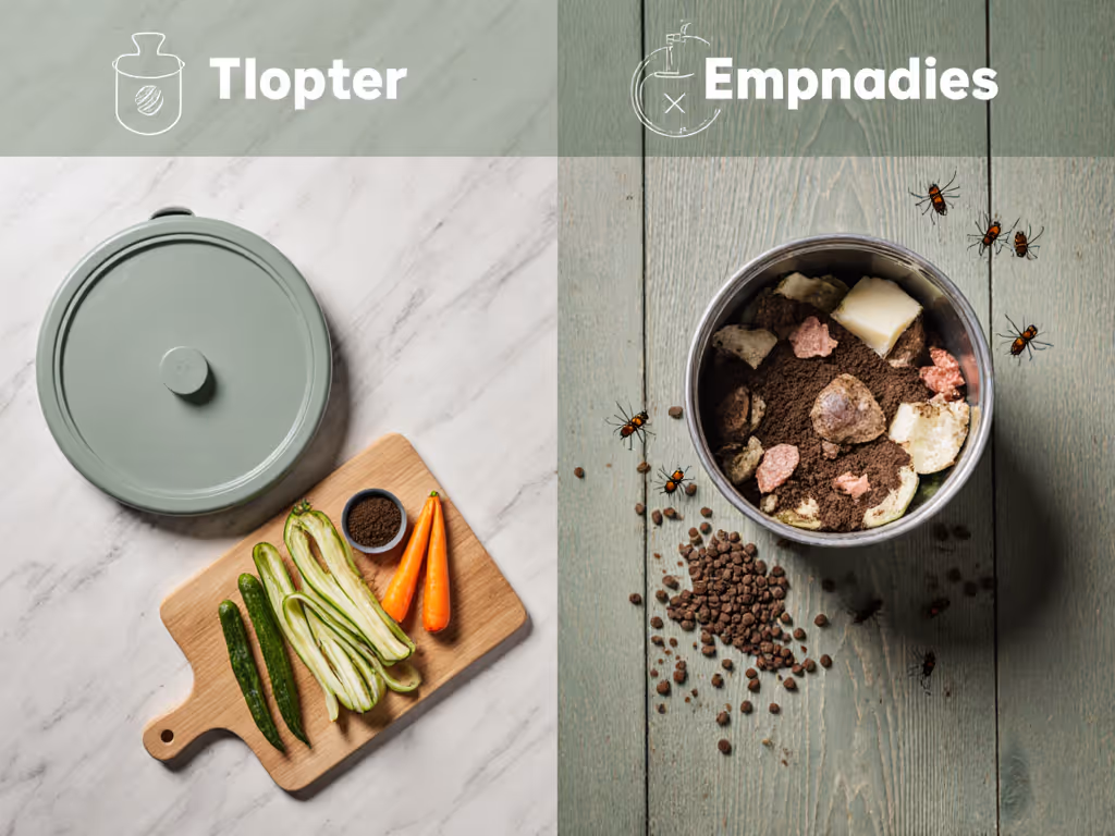 comparison chart showing proper vs improper kitchen scrap collection methods